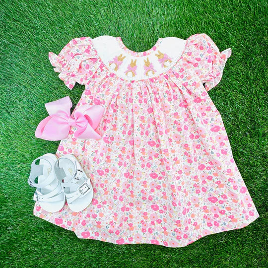 12.11 MOQ:5pcs GSD3406 pre-order toddler girl clothes rabbit print girl easter summer dress