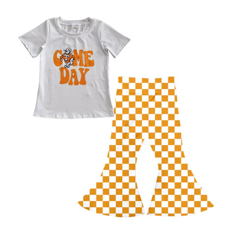 7.5 Custom Moq 3 Baby Girls Tennessee Gameday Team Top Bell Pants Clothes Sets