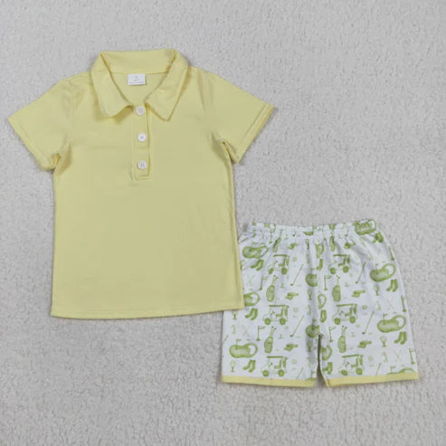 8.12 BSSO1546 Baby Boys Yellow Short Sleeves Button Shirts Top Golf Short Set