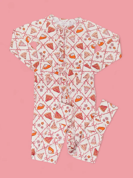 8.27 LR2594 Baby Girls Pink Bows Flowers Plaid Fall Zipper Footie Rompers Preorder