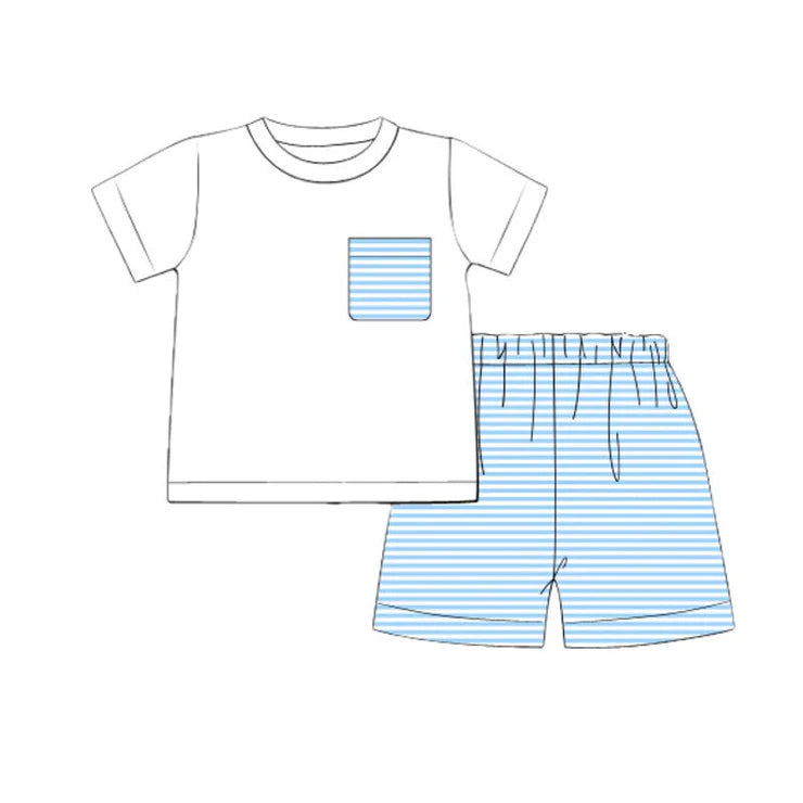 11.8 MOQ：5pcs BSSO1649 pre-order baby boy clothes blue stripes toddler boy summer outfit