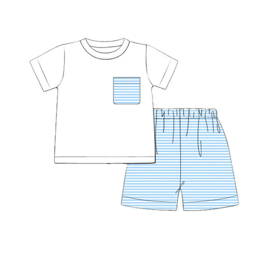 11.8 MOQ:5pcs BSSO1649 pre-order baby boy clothes blue stripes toddler boy summer outfit