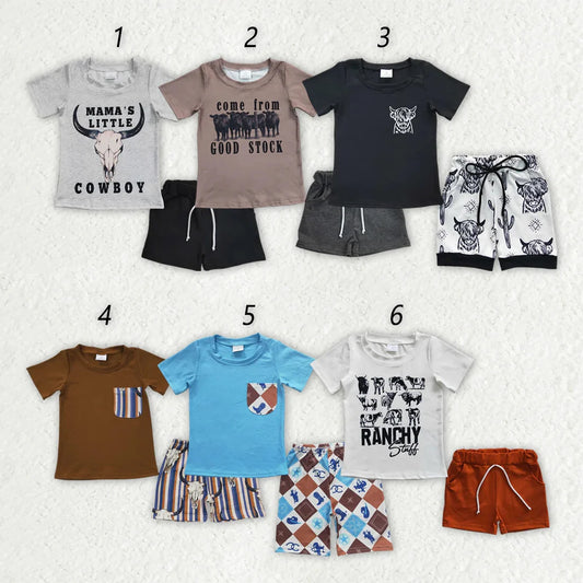 L-3.7 Sibling Brothers Baby Boys Cowboy Western Summer Shorts Sets