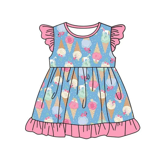 3.23 GSD2231 Baby Girls Pink Flutter Sleeves Ice Cream Knee Length Dresses Preorder