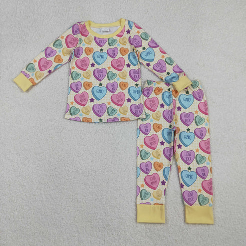 11.5 GLP2981 Baby Girls Colorful Hearts Stars Top Pant Valentine Pajamas Set
