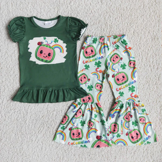 3.19 D9-2 baby girls watermelon shirt pants clothes set