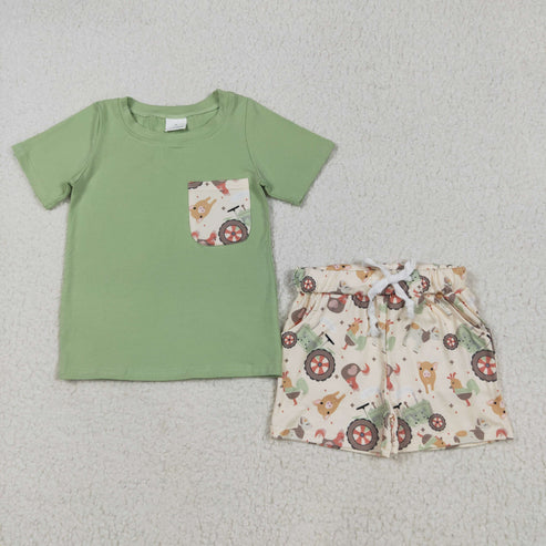 6.9 BSSO1460 Baby Boys Pocket Top Chicks Pigs Short Farm Set
