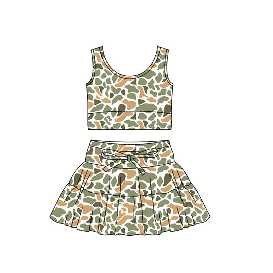 12.9 MOQ:5pcs GSD3310 pre-order toddler girl clothes camo print girl yoga summer skirt set