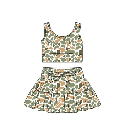 12.9 MOQ:5pcs GSD3310 pre-order toddler girl clothes camo print girl yoga summer skirt set