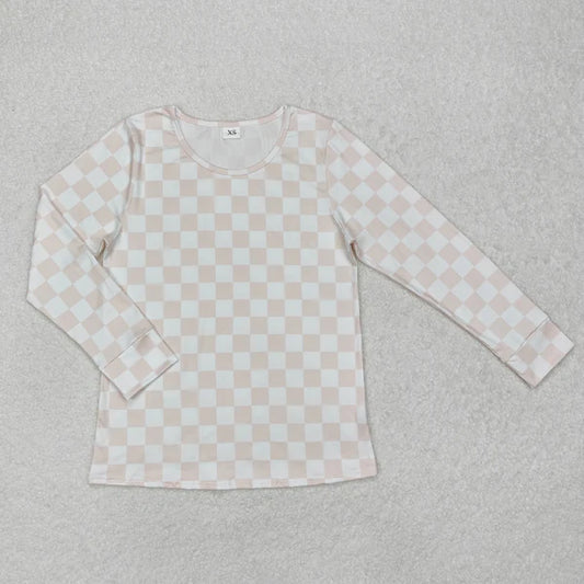 3.12 GT0906 Adult Women Pink Checkered Long Sleeve Shirts Tops