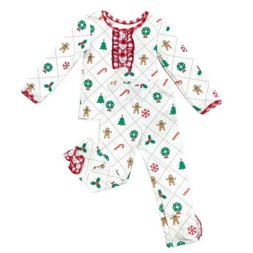 5.24 GLP1947 Baby Girls Christmas Gingerbread Tree Top Pants Pajamas Clothes Sets Preorder
