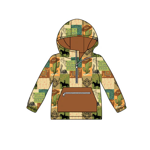 8.5 BT1319 Baby Boys Bull Skull Cactus Pocket Zipper Western Hoodies Top Preorder