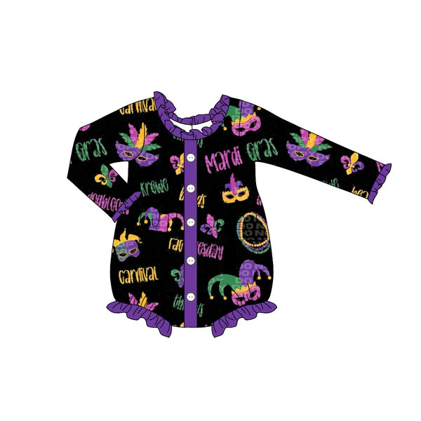 5.28 LR1959 Baby Infant Girls Mardi Gras Masks Rompers preorder