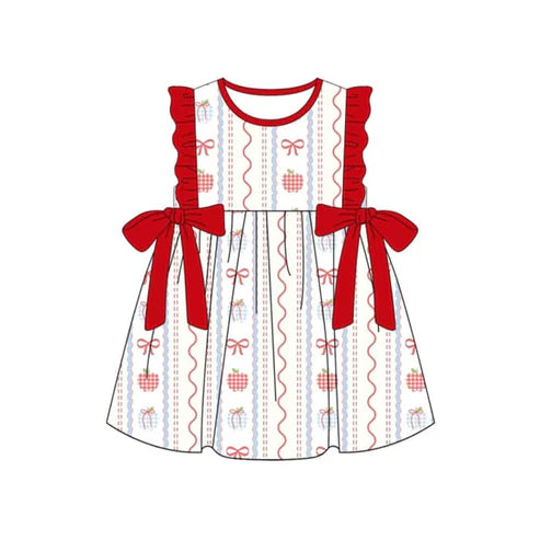 3.20 GSD2201 Baby Girls Red Ruffle Sleeveless Gifts Stripe Bows Top Knee Length Dresses Preorder
