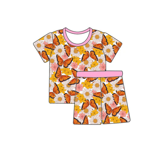 12.25 MOQ：5pcs GSSO2988 pre-order baby girl clothes butterfly print toddler girl summer outfit