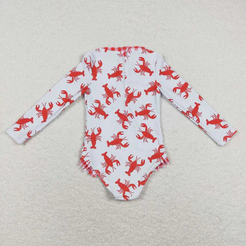 S0220 plaid red crayfish one-piece swimsuit