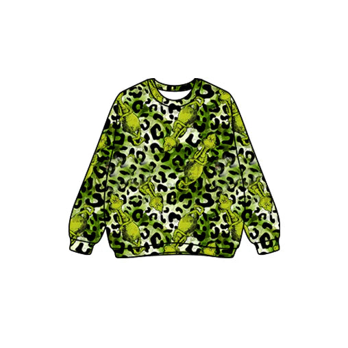 7.25  GT1128 Baby Girls Long Sleeves Green Face Leopard Tee Shirts Top Preorder