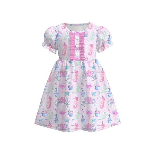 12.1 MOQ:5pcs GSD3271 pre-order toddler girl clothes Seahorses girl summer dress