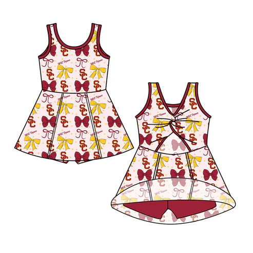 7.3 Custom Moq 3 Baby Girls Sleeveless USC Bows Plaid Shorts Team Knee Length Dresses