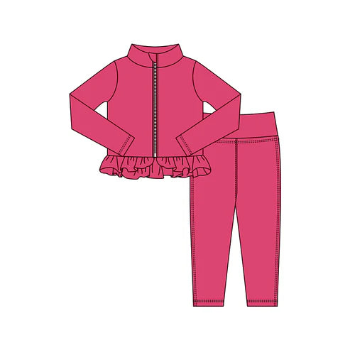 10.24 GLP3014 Baby Girls Watermelon Red Zipper Jackets Ruffle Top Leggings Yoga Clothes Sets Preorder