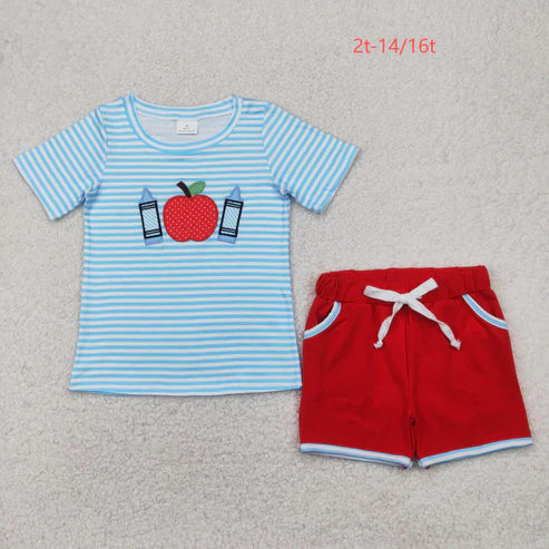 4.9 BSSO1328 Baby Boys Back To School Pencils Blue Top Shorts Clothes Set