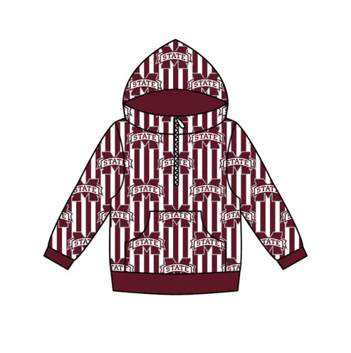 11.4 Custom Moq 8 Baby Boys Zipper Pockets Red Stripe M State Team Hoodies Top