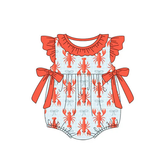 12.15 MOQ:5pcs SR3760 pre-order baby girl clothes crawfish print toddler girl summer romper