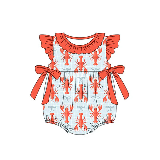 12.15 MOQ:5pcs SR3760 pre-order baby girl clothes crawfish print toddler girl summer romper