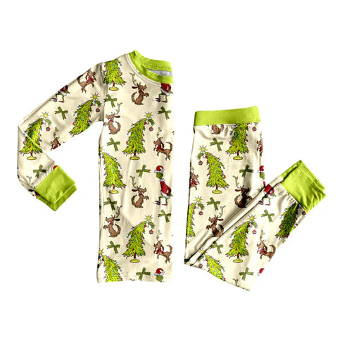 7.25 GLP2627 Baby Boys Long Sleeves Christmas Trees Dogs Top Pant Pajamas Set Preorder