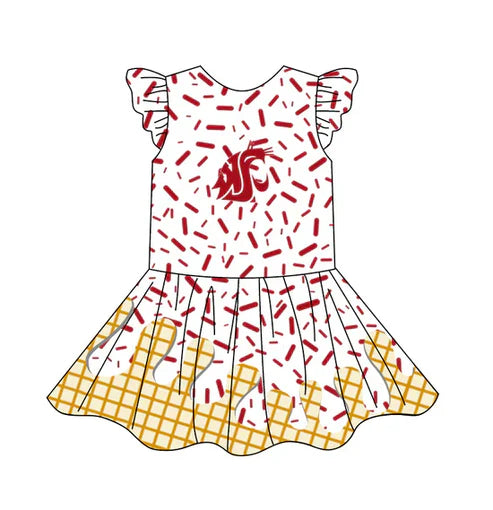 5.17 Preorder(Moq 3) Baby Girls Team Ice Cream Drips Red Knee Length Dress