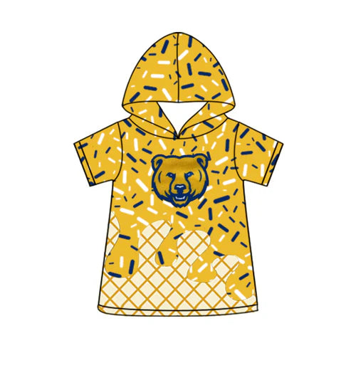 5.16 Preorder(Moq 3) Baby Boys Bears Ice Cream Drips Yellow Hooded Tops