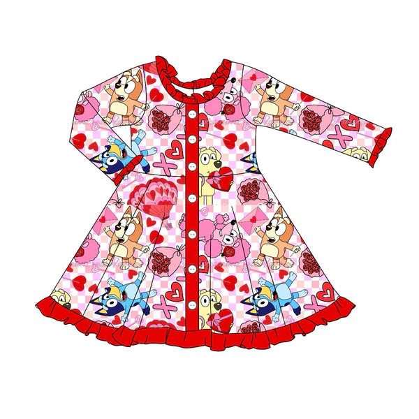5.28 GLD0903 Baby Girls Valentines Dogs Hearts Flowers Knee Length Dresses Preorder