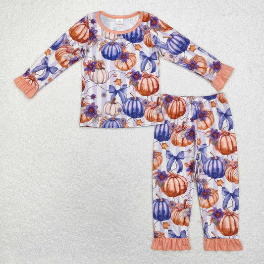 3.14 GLP1619 RTS Bamboo toddler girl clothes pumpkin girl winter pajamas set