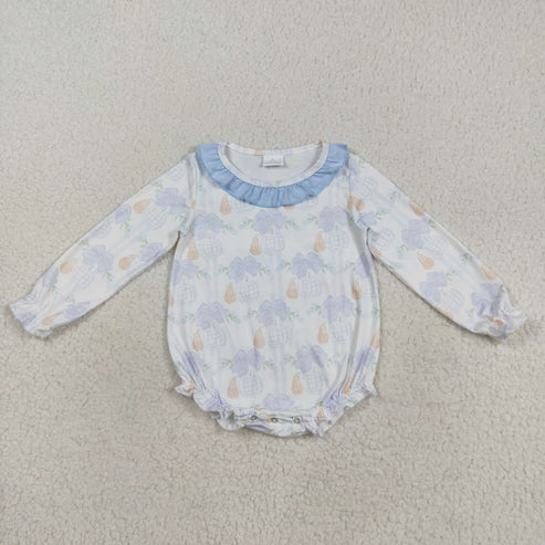 8.13 LR2312 Baby Girls Long Sleeves Pumpkin Floral Plaid Ruffle Romper