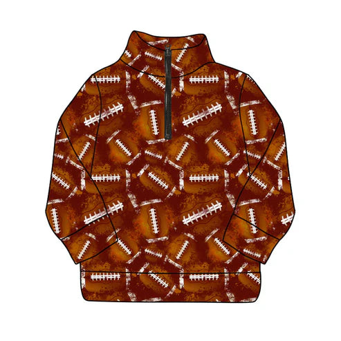 10.10Custom Moq 5 Baby Boys Brown Footballs Zipper Team Pullovers Top