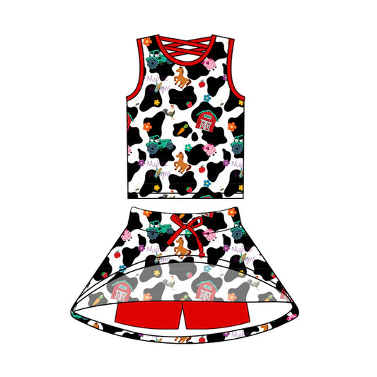 6.18  GSD2537 Baby Girls Sleeveless Cow Print House Top Skort Short Farm Set Preorder