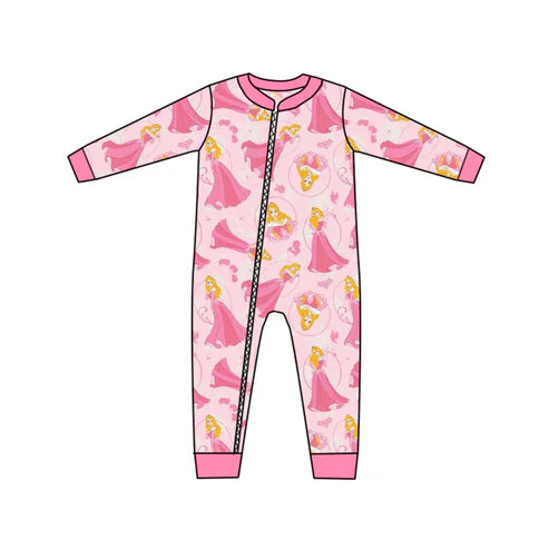 6.23 Custom Moq 3 Baby Girls Long Sleeve Princess 2 Zip Rompers