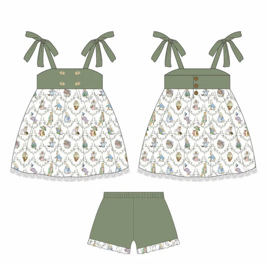12.23 MOQ：5pcs GSSO2986 pre-order baby girl clothes rabbit print toddler girl easter summer outfit