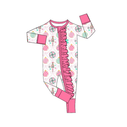 9.2 LR2616 Baby Girls Soldiers Lights Plaid Christmas Zipper Footie Rompers