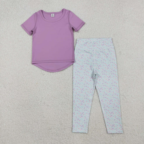 11.1 GSPO2067 Baby Girls Lavender Short Sleeve Top Legging Pant Yoga Set