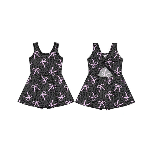 L-3.6 GSD2009 Baby Girls Black Leopard Bows Sleeveless Athletic Dresses Preorder