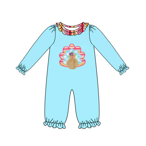 7.29 LR2449 Baby Girls Long Sleeves Turkey Ruffle Pant Rompers Preorder
