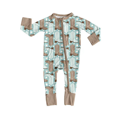 9.30 LR2734 Baby Boys Boots Stars Footie Rompers Preorder