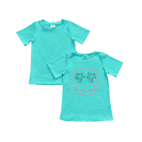 4.24 GT1021 Baby Girls Blue Short Sleeves Smile Beach Tee Shirts Top Preorder