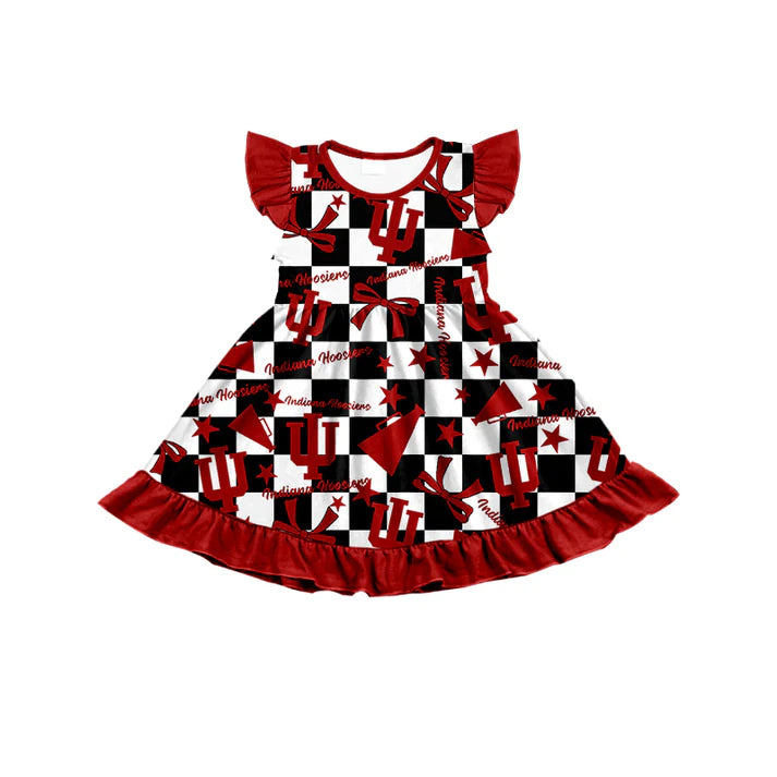 7.8 Custom Moq 3 Baby Girls Flutter Sleeves IU Plaid Bows Team Knee Length Dresses