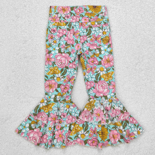L-3.7  P0633 Baby Girls Fall Pink Flowers Denim Pants Jeans