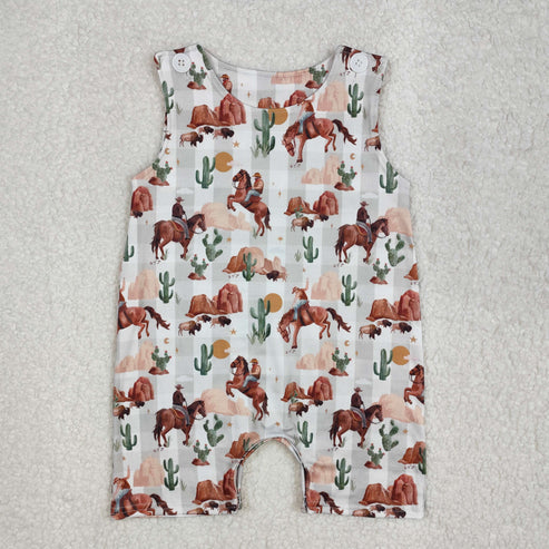 SR2538 Baby Infant Boys Western Rodeo Cactus Romper