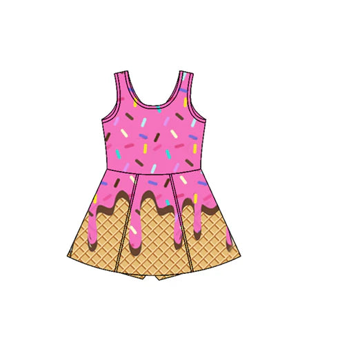 4.16  GSD2413 Baby Girls Hot Pink Ice-cream Drip Yoga Skort Knee Length Dresses Preorder