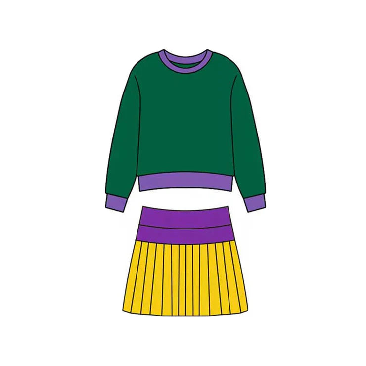 11.20 MOQ：5pcs GLD1513 pre-order baby girl clothes mardi gras toddler girl yoga skirt outfit