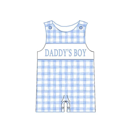 3.23 SR2945 Baby Infant Boys Sleeveless Blue Plaid DADDY'S BOY Rompers Preorder